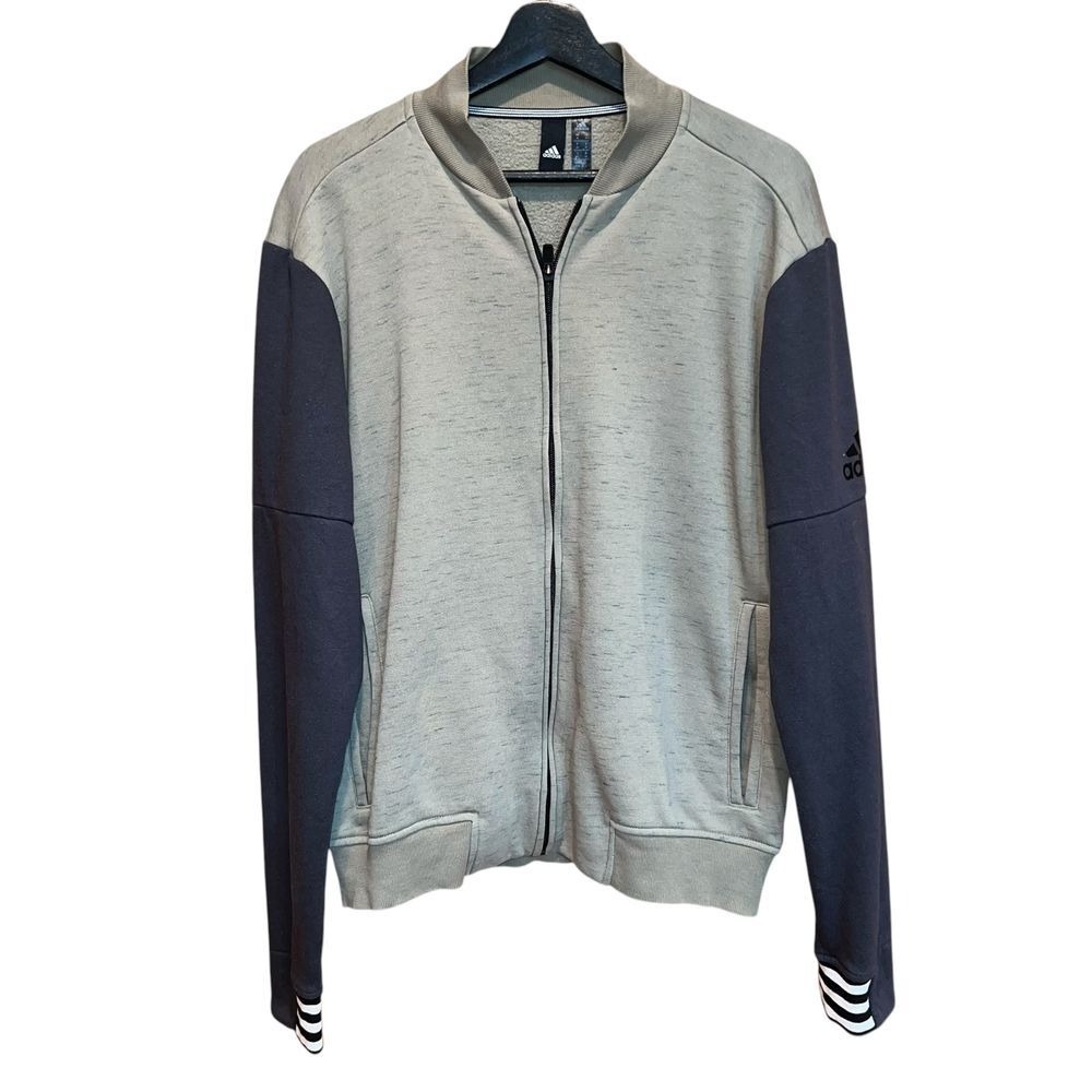 Adidas Cardigan Sweatshirt Mens M Marled Olive Gray Mock Neck Zip Front Pockets